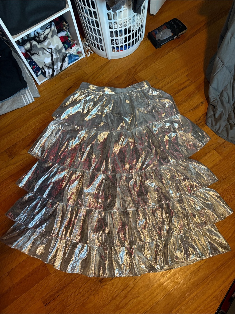 ANTONIO MELANI Metallic Silver Tiered A-Line Skirt